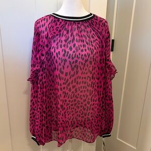 NWT Rachel Roy Womens Pink Black Leopard Print Blouse Size 16W Vibrant Chic
